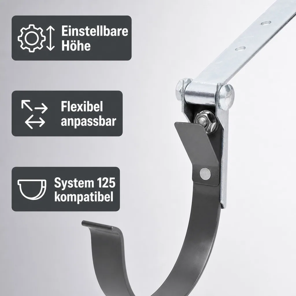 Rinneneisen, Metall, einstellbar, graphit, System 125, Dachrinnenhalter