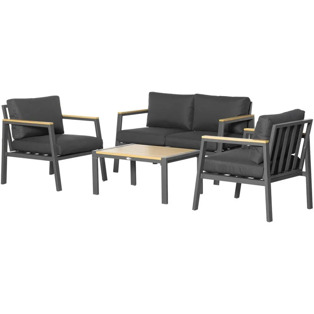 4-teiliges Gartenmöbel-Set inkl. Sofa, Gartenstühle und Beistelltisch Aluminium schwarz