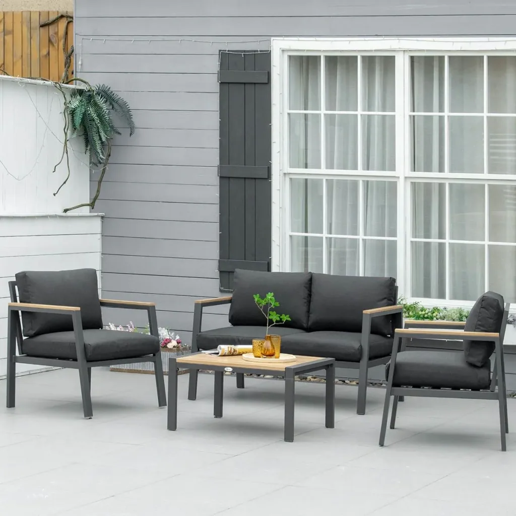 4-teiliges Gartenmöbel-Set inkl. Sofa, Gartenstühle und Beistelltisch Aluminium schwarz