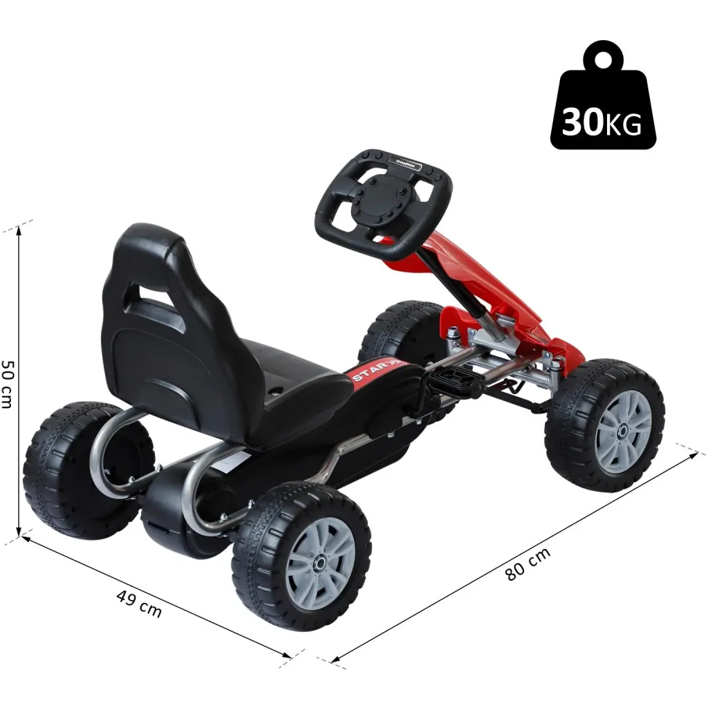 Go-Kart für Kinder Tretfahrzeug Tretauto Kinderfahrzeug mit Pedalen 4 Räder Metall + Kunststoff Rot 3-8 Jahre