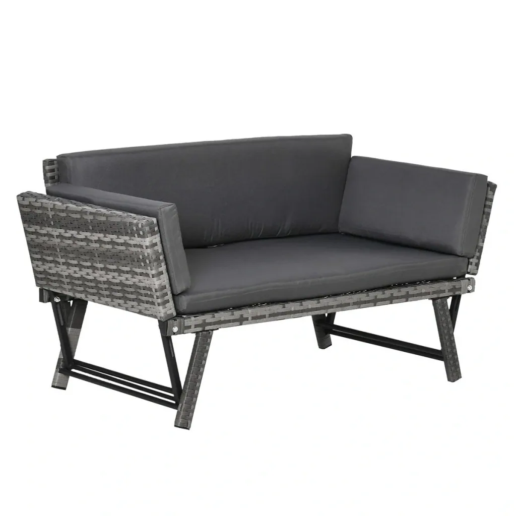 Poly Rattan Gartenbank 2 Sitzer Gartenmöbel Lounge Sofa Klappbare Armlehnen Stahl Grau 129 x 66 x 67 cm