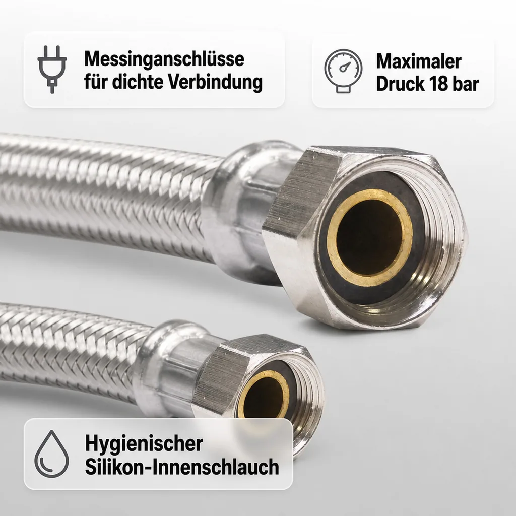 Panzerschlauch DN13, Edelstahl 1/2 Zoll, Flexibel, Trinkwassergeeignet