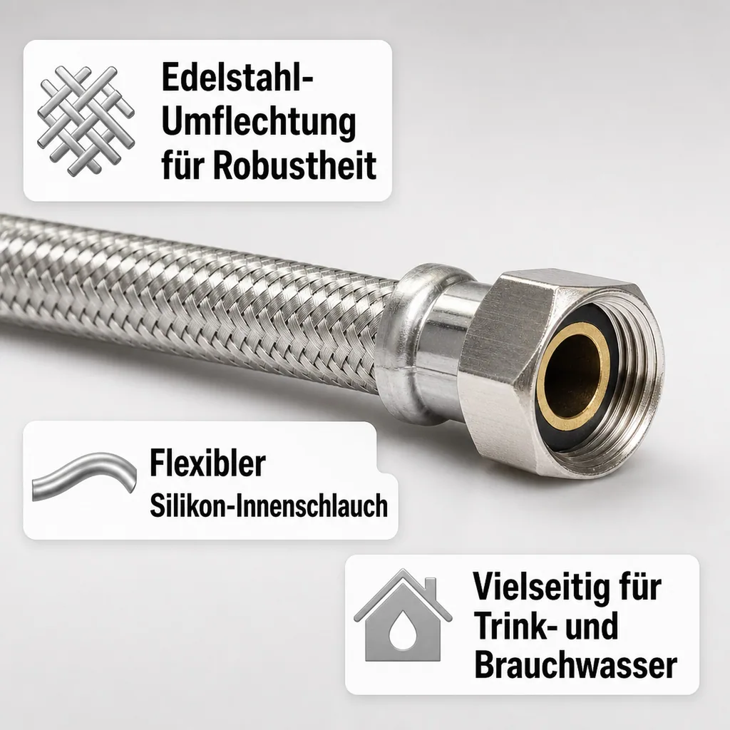 Panzerschlauch DN13, Edelstahl 1/2 Zoll, Flexibel, Trinkwassergeeignet