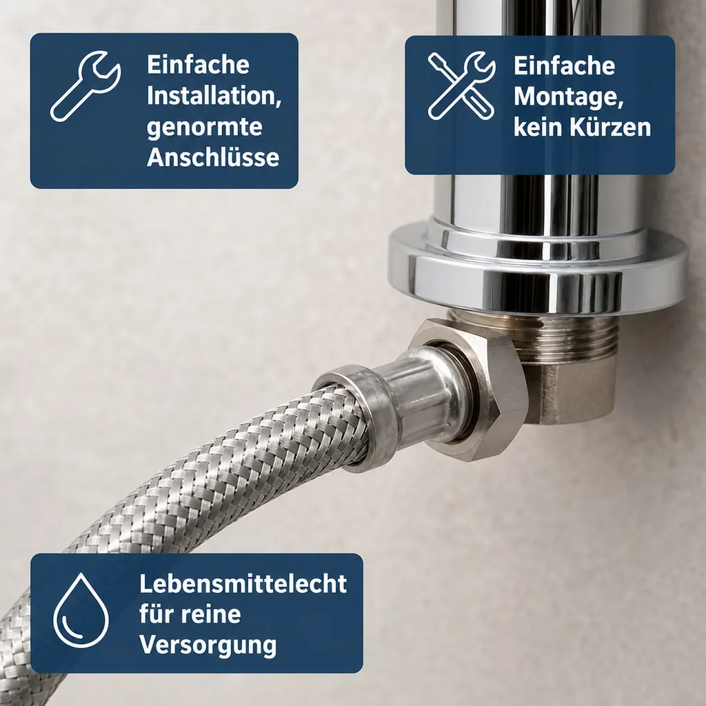 Panzerschlauch DN13, Edelstahl 1/2 Zoll, Flexibel, Trinkwassergeeignet