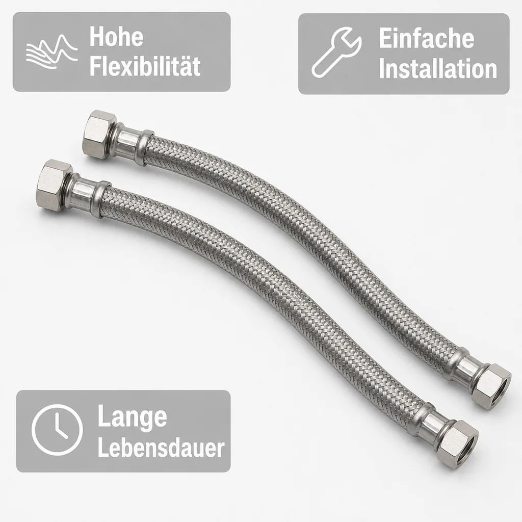 Panzerschlauch 1/2 Zoll, Edelstahl Panzerschlauch, DN13, DVGW