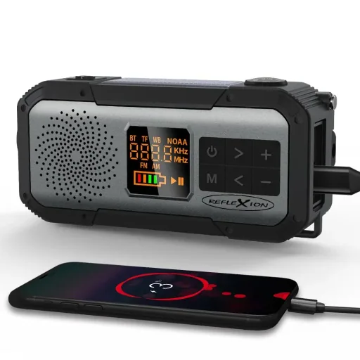 Notfall Outdoor Solarkurbelradio mit SOS Taschenlampe, UKW, Bluetooth, Akku