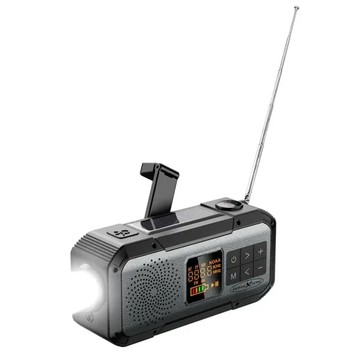 Notfall Outdoor Solarkurbelradio mit SOS Taschenlampe, UKW, Bluetooth, Akku