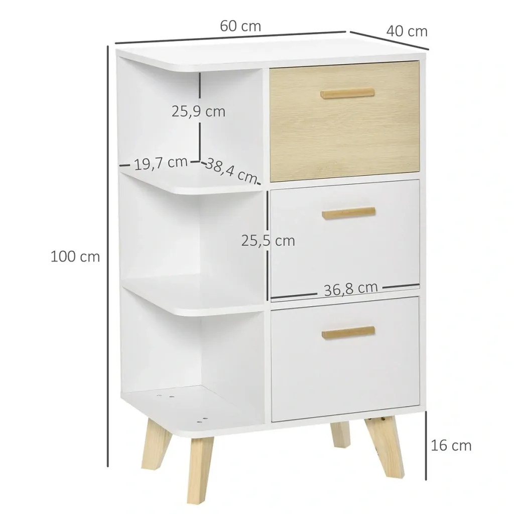 Sideboard Kommode Schrank mit 3 offenen Ablagen Schubladen Aufbewahrungsschrank Mehrzweckschrank für Wohnzimmer Schlafzi