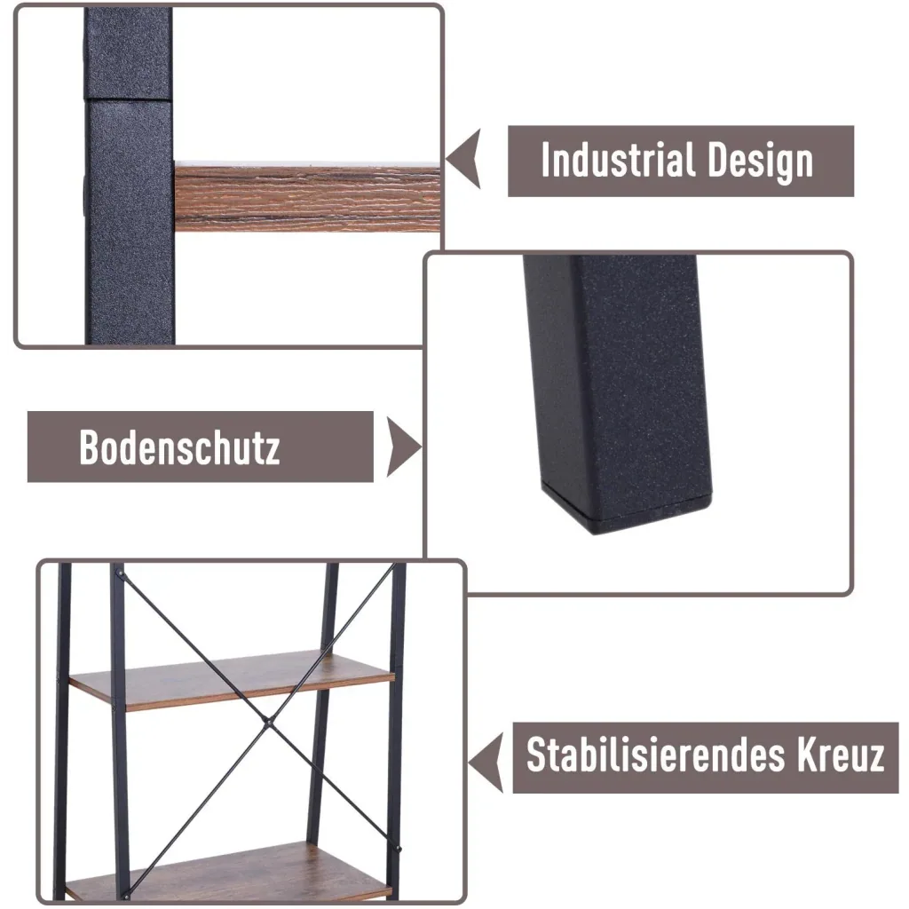 Standregal Leiterregal Stufenregal Bücherregal Blumenregal Holz Vintage 4 Fächer 60 x 35 x 145 cm
