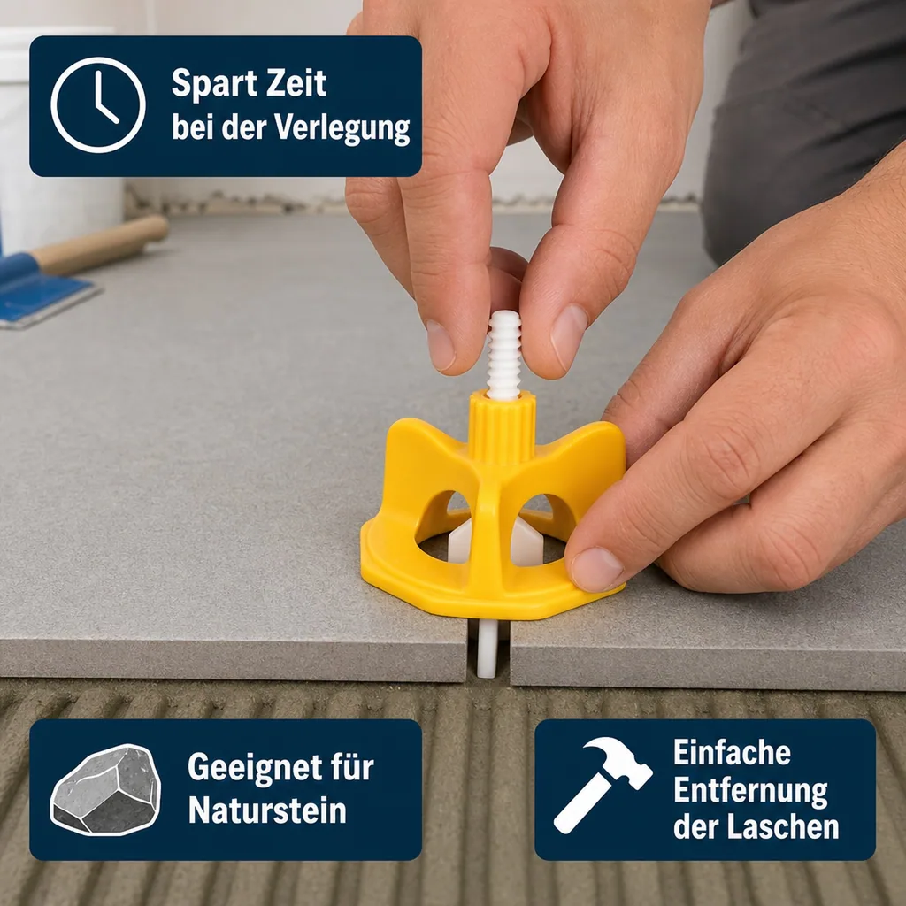 Fliesen Nivelliersystem, 100 Zughauben, wiederverwendbar, Fliesenverlegehilfe