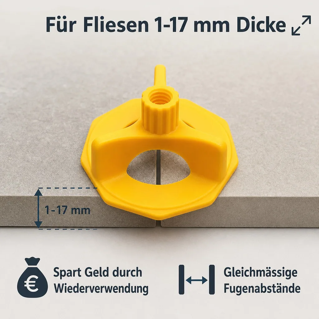 Fliesen Nivelliersystem, 100 Zughauben, wiederverwendbar, Fliesenverlegehilfe