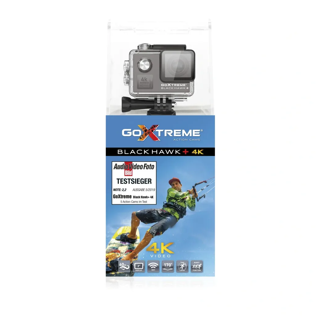 Actioncam Black Hawk+ 4K Ultra HD, 170° Weitwinkel, Wasserfest bis 60m, 12MP Sensor
