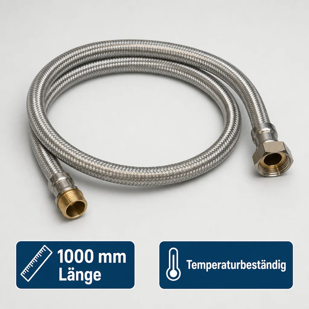 Panzerschlauch DN25, Edelstahl, flexibel, 1000mm, DVGW, Trinkwasser