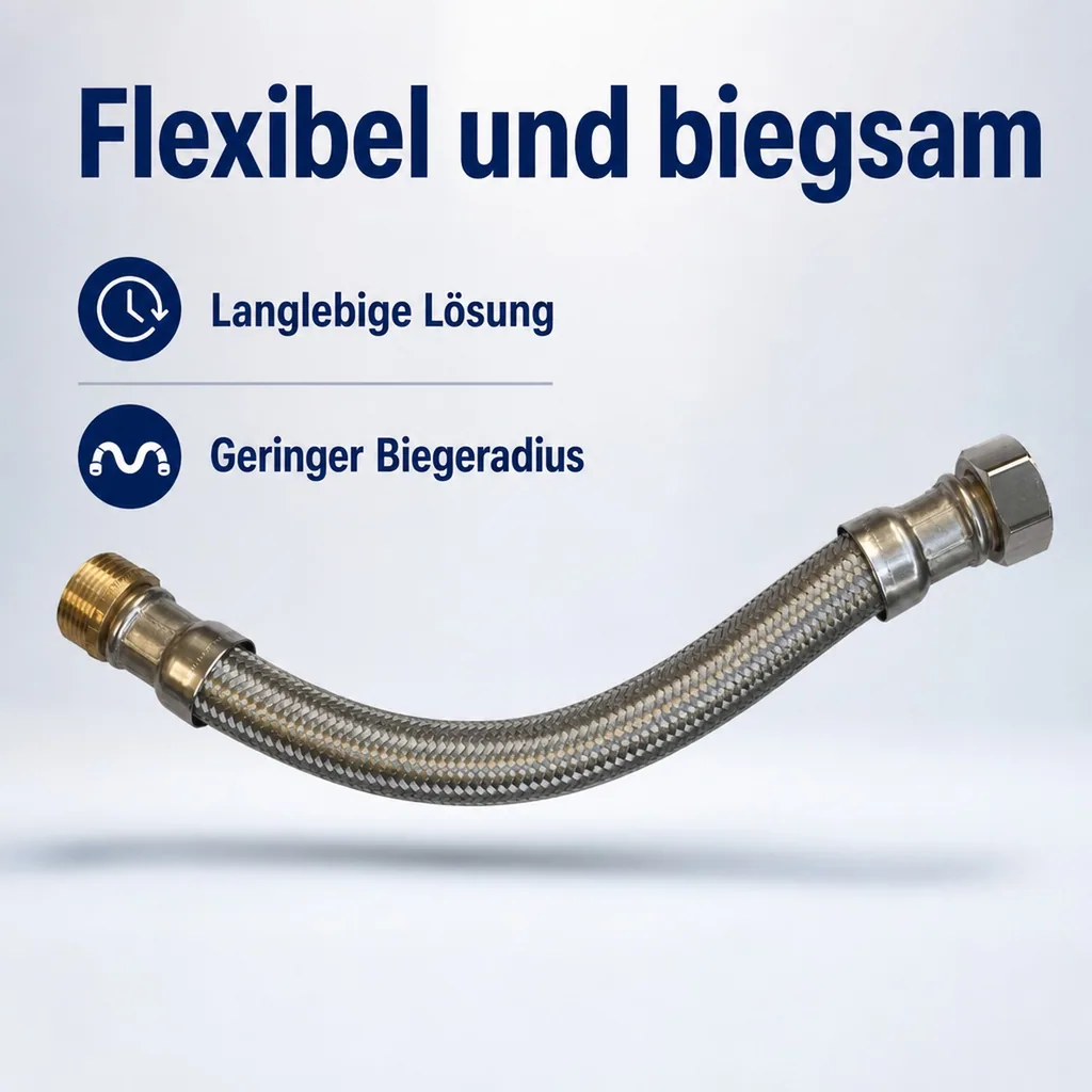 Panzerschlauch DN25, Edelstahl, flexibel, 1000mm, DVGW, Trinkwasser
