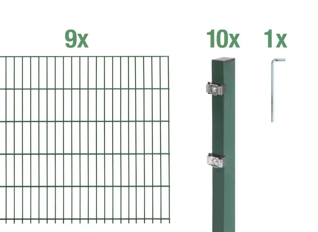 Doppelstabmattenzaun Komplettset, grün, Höhe 160 cm, Länge 18 m