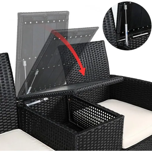 Gartenbank/ Love Bench mit Box/ Tisch mit Sitzpolstern 143x64x88cm - Schwarz