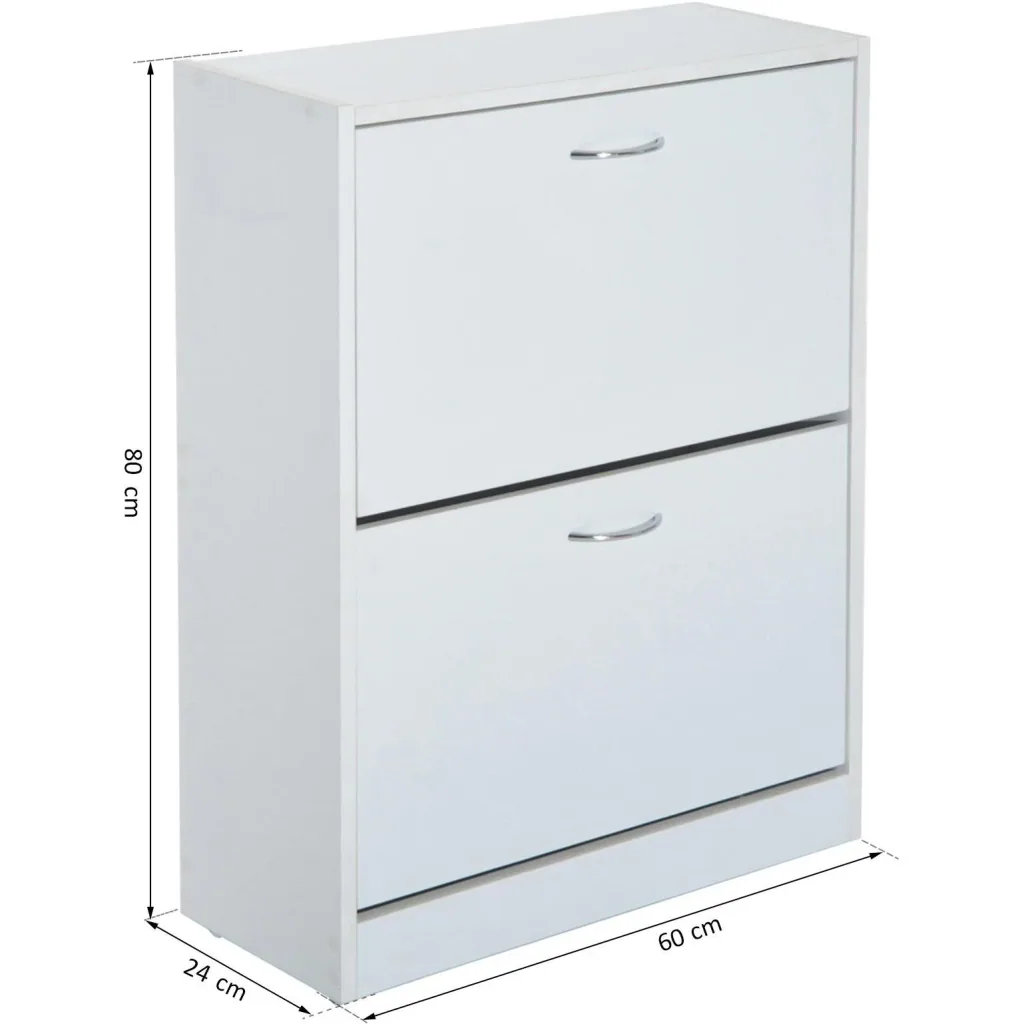 Schuhschrank Schuhkipper mit 2 Klappen 10 12 Paar Spannplatte Weiß 60 x 24 x 80 cm