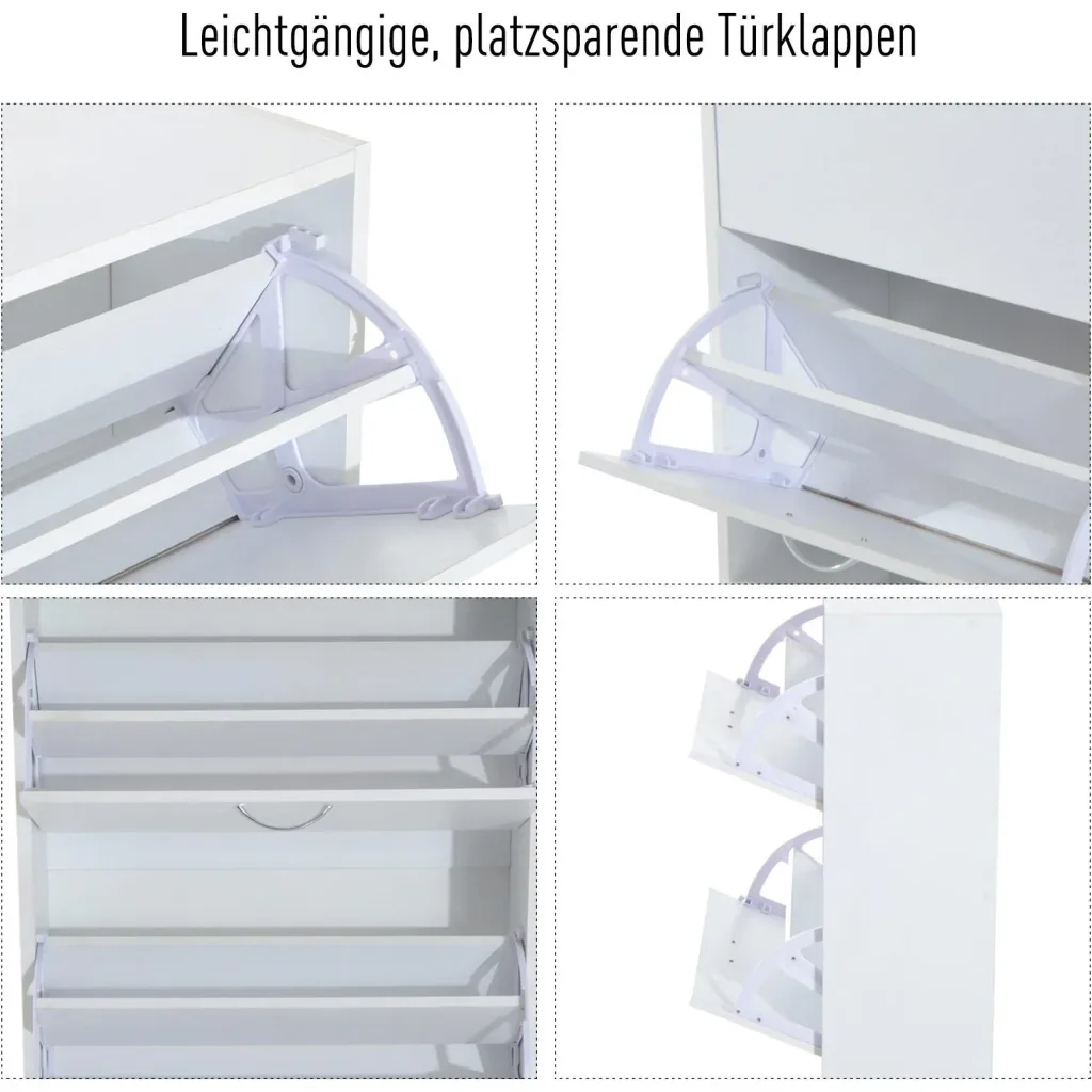 Schuhschrank Schuhkipper mit 2 Klappen 10 12 Paar Spannplatte Weiß 60 x 24 x 80 cm