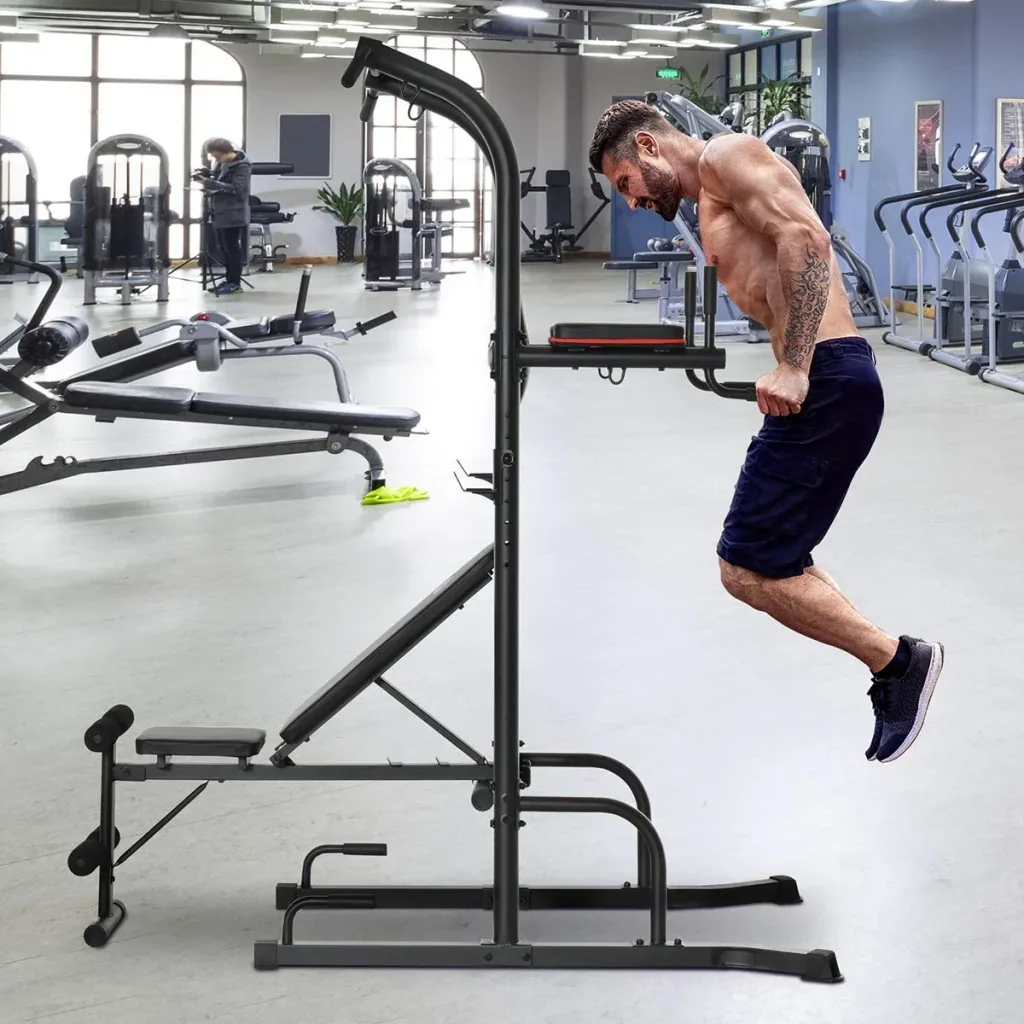 Kraftstation mit Klimmzugstange multifunktionale Dip-Station Trainings-Gerät für Zuhause Fitness Stahl Schwarz 187 x 110