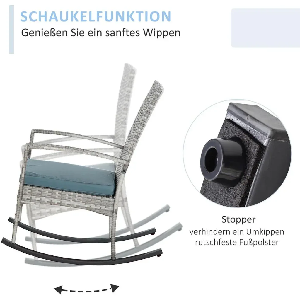 Hollywood Schaukelsofa mit Sonnendach für 3 Personen, Grau, Rattan, 198 x 124 x 179 cm