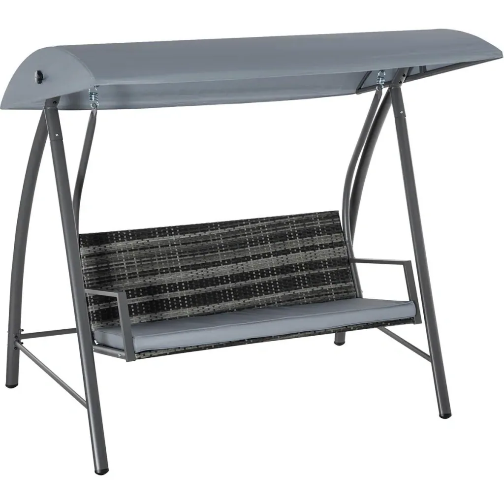 Hollywood Schaukelsofa mit Sonnendach für 3 Personen, Grau, Rattan, 198 x 124 x 179 cm