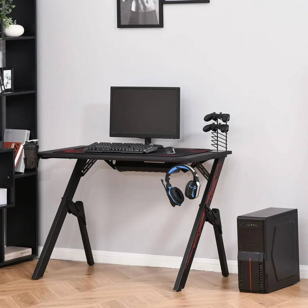 Gaming Tisch Schreibtisch Computertisch Arbeitstisch Möbel für Büro Wohnzimmer Arbeitszimmer, modernes Design, MDF Metal