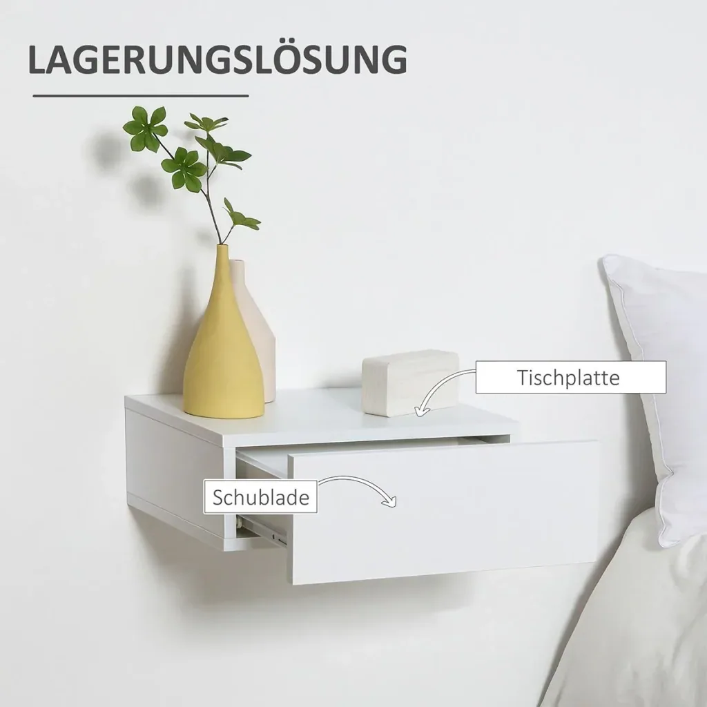 2 tlg. Wandnachttische Nachttisch Wandschrank mit Schublade Spanplatte Weiß 40 x 30 x 15 cm