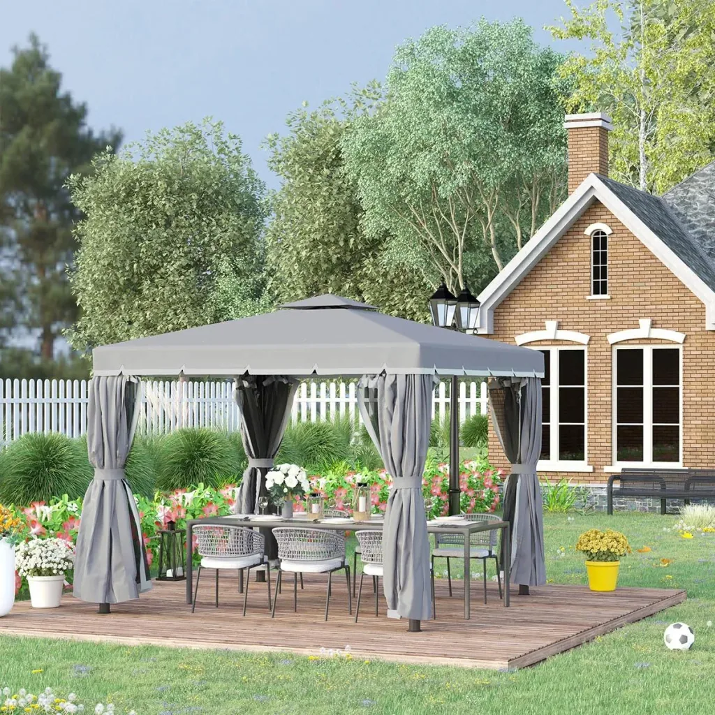 Gartenlaube - Gartenpavillon - Aluminium/Polyester - Grau - 3 x 3 m