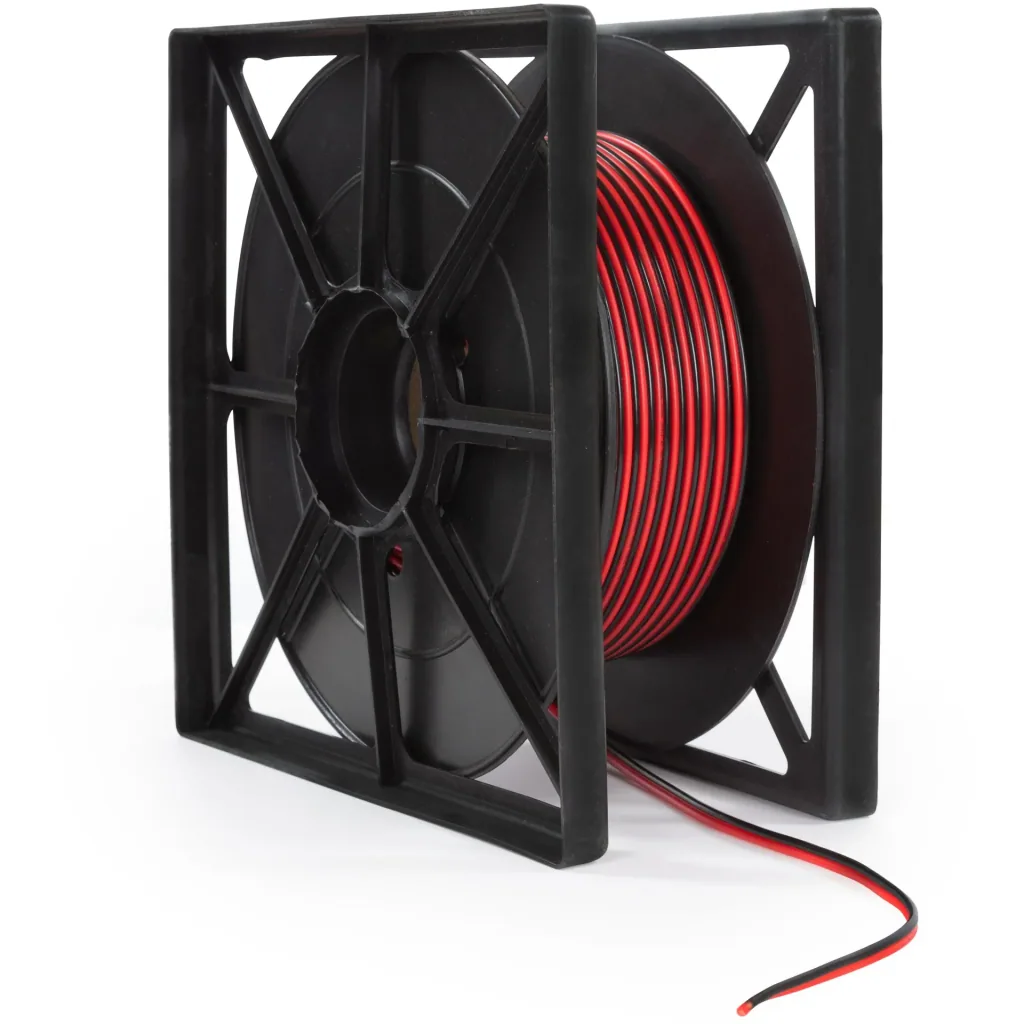 Lautsprecherkabel 2x1,50mm², 100 Meter, rot/schwarz, Spule, reiner OFC-Kupferdraht, Audioinstallation, professionelle Beschallung, Studio, Live, Zuhause