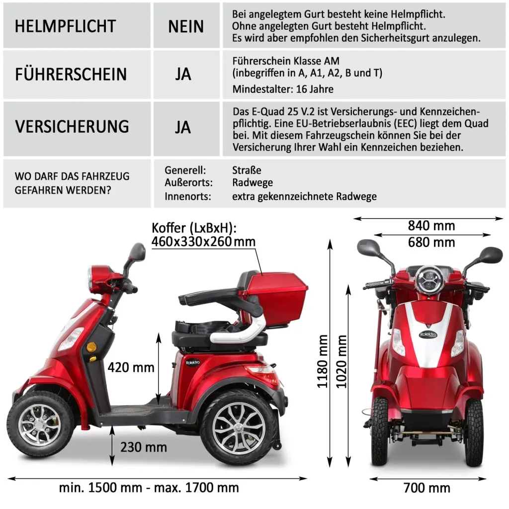 E-Quad 25 V. 2 rot - 1.000 Watt + Straßenverkehrszulassung