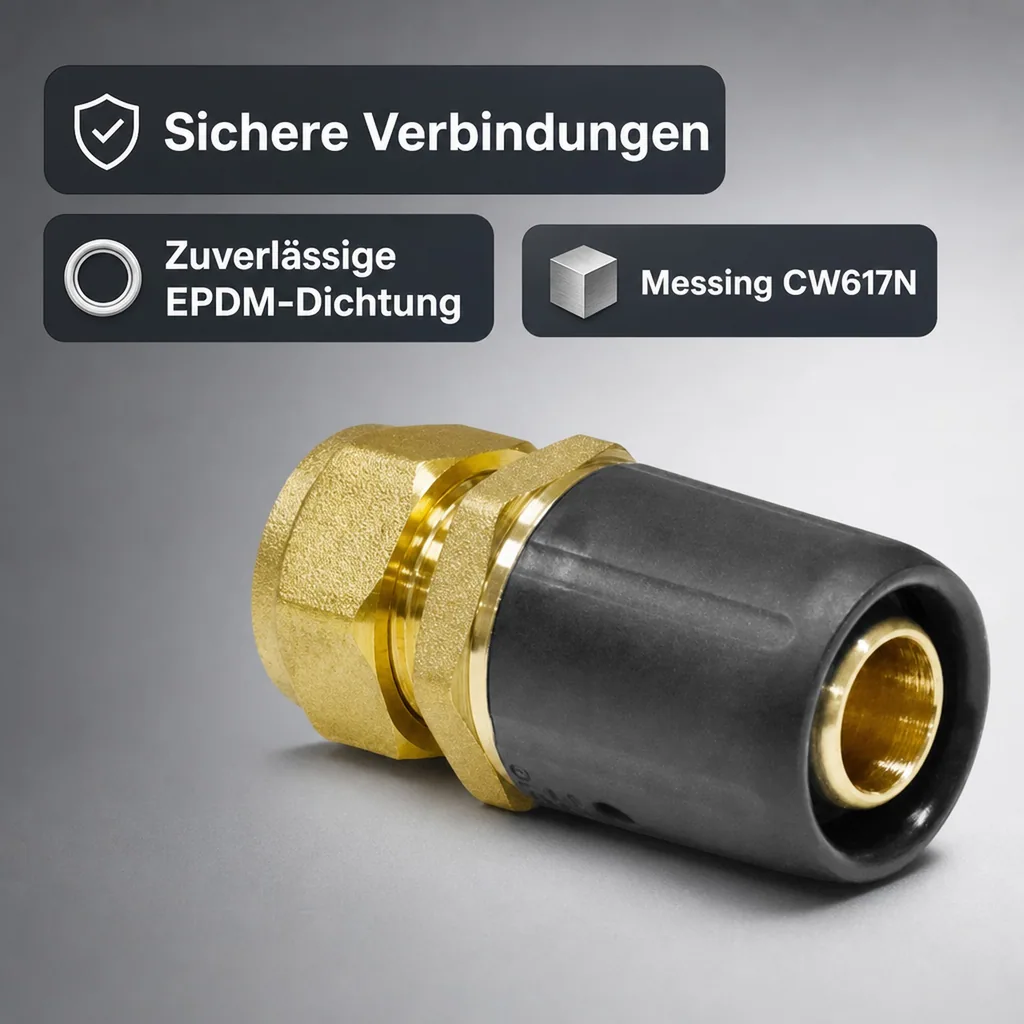 Steckfitting Kupferrohr, Übergang 16mm auf 15mm, Schraubanschluss