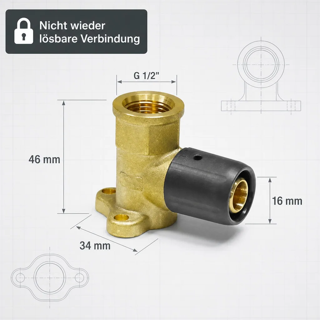 Steckfitting 16mm, Wandwinkel, Installation ohne Pressen