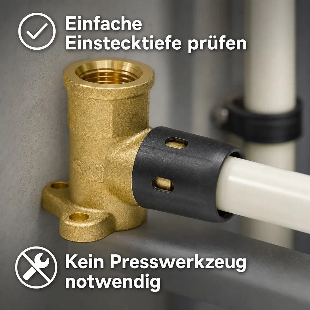 Steckfitting 16mm, Wandwinkel, Installation ohne Pressen