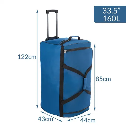 XXL Reisetasche Dunkelblau mit Trolleyfunktion 3 Rollen 160 LITER 85x43x44cm