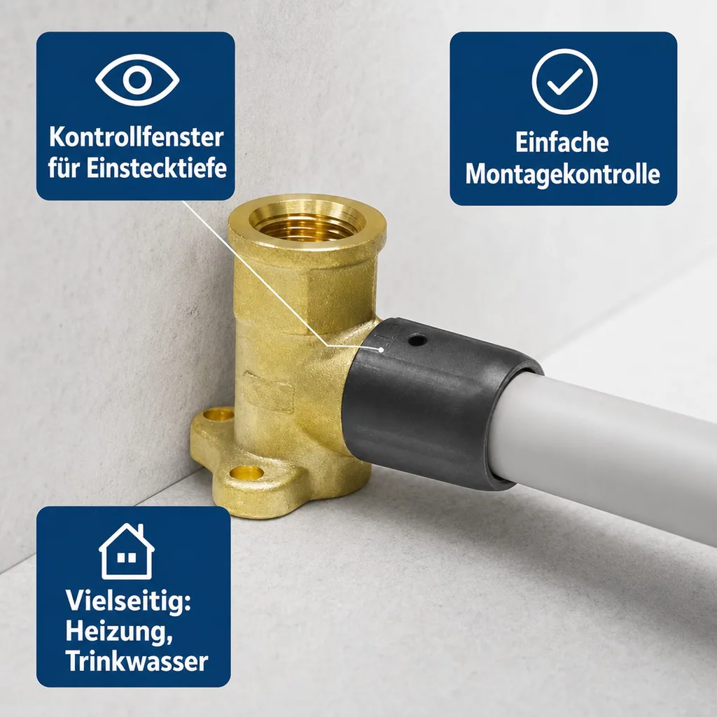 Steckfitting Wandwinkel 16 x 2 - 1/2" - 52 mm, ohne Pressen, Heizungsrohr