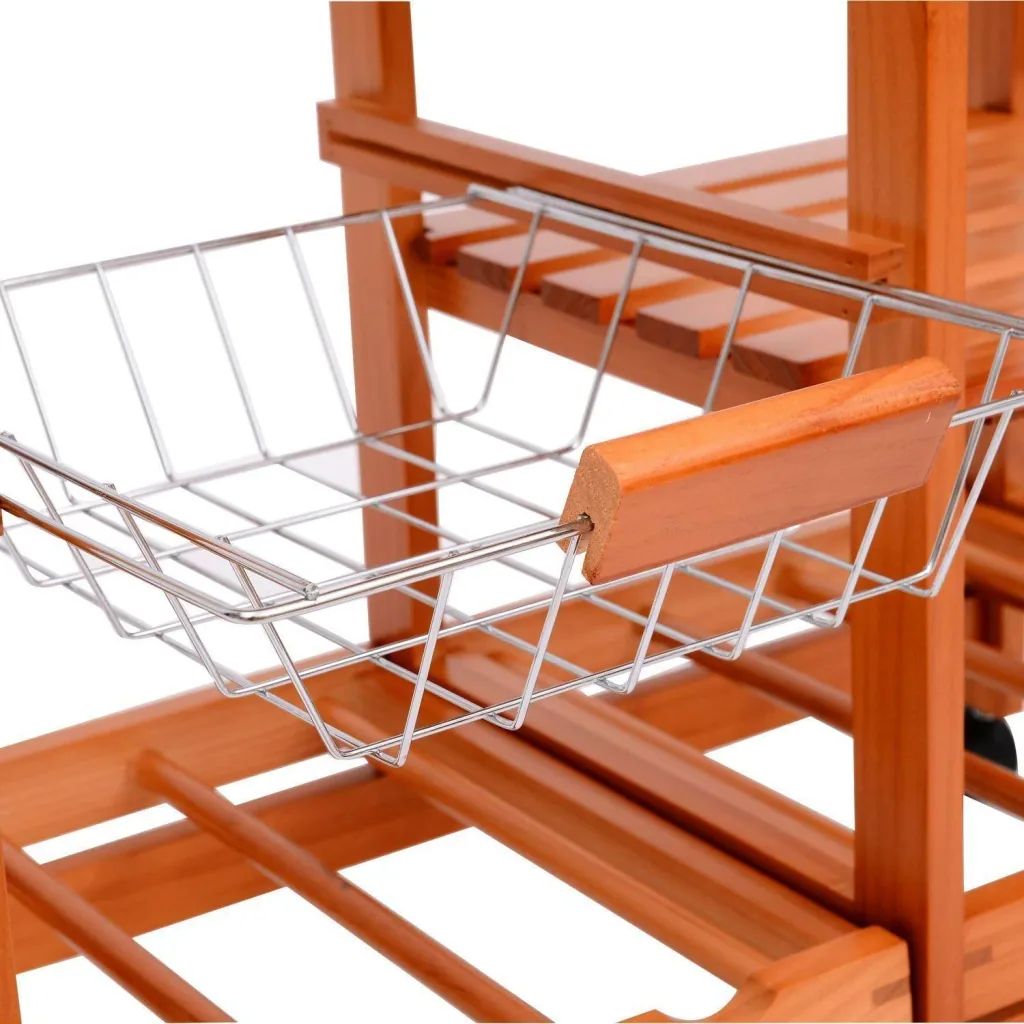 Küchenwagen aus Holz 2 Schubfächer und Flaschenablage