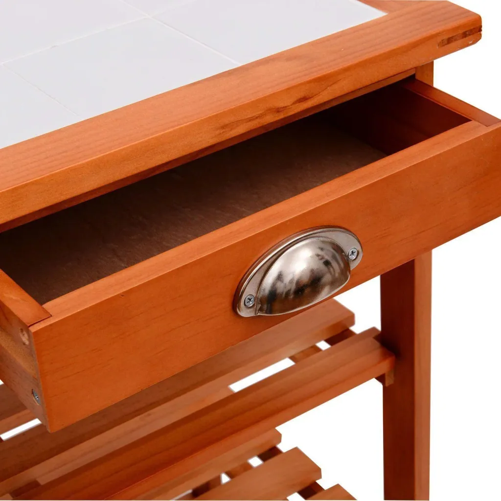 Küchenwagen aus Holz 2 Schubfächer und Flaschenablage