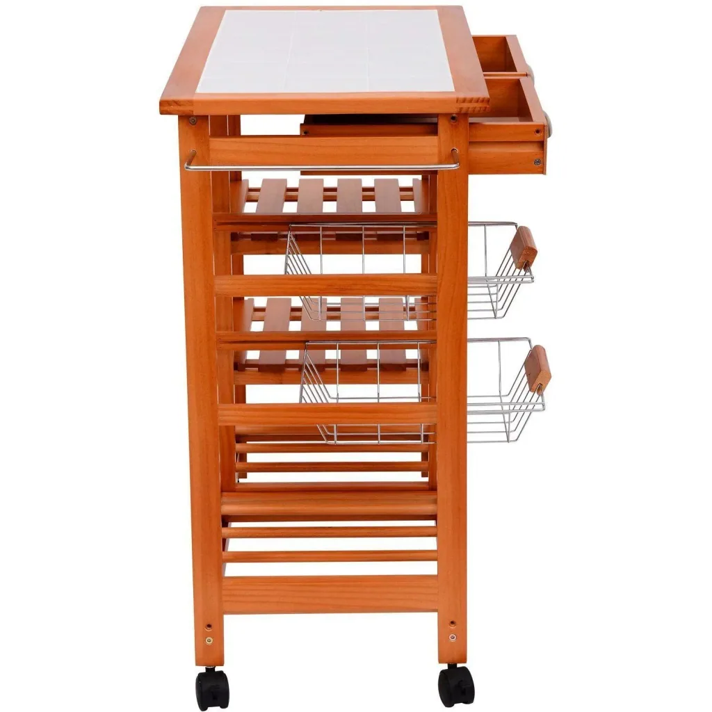 Küchenwagen aus Holz 2 Schubfächer und Flaschenablage