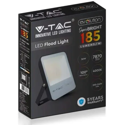 VT-50185 LED-Flutlicht - 50 W - 7870 Lm - 6400K - schwarz - Extra effizient