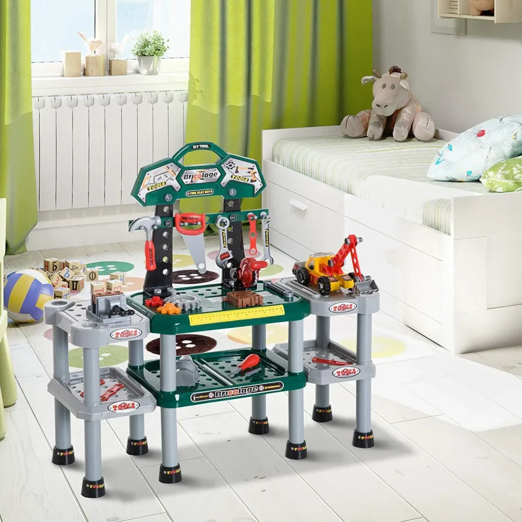 Kinder Arbeitstisch Werkbanktisch mit 121 Zubehör Rollenspiel Grün
