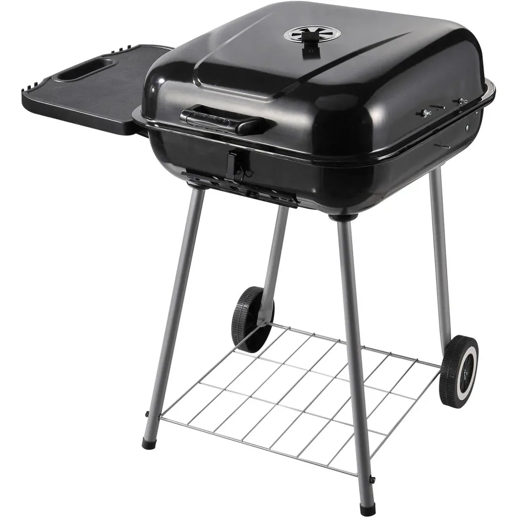 Kohlegrill Grillwagen Standgrill mit Windschutz 2 x Ablagefach Metall Schwarz 96 x 61 x 83 cm