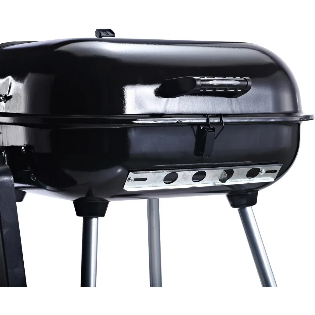Kohlegrill Grillwagen Standgrill mit Windschutz 2 x Ablagefach Metall Schwarz 96 x 61 x 83 cm