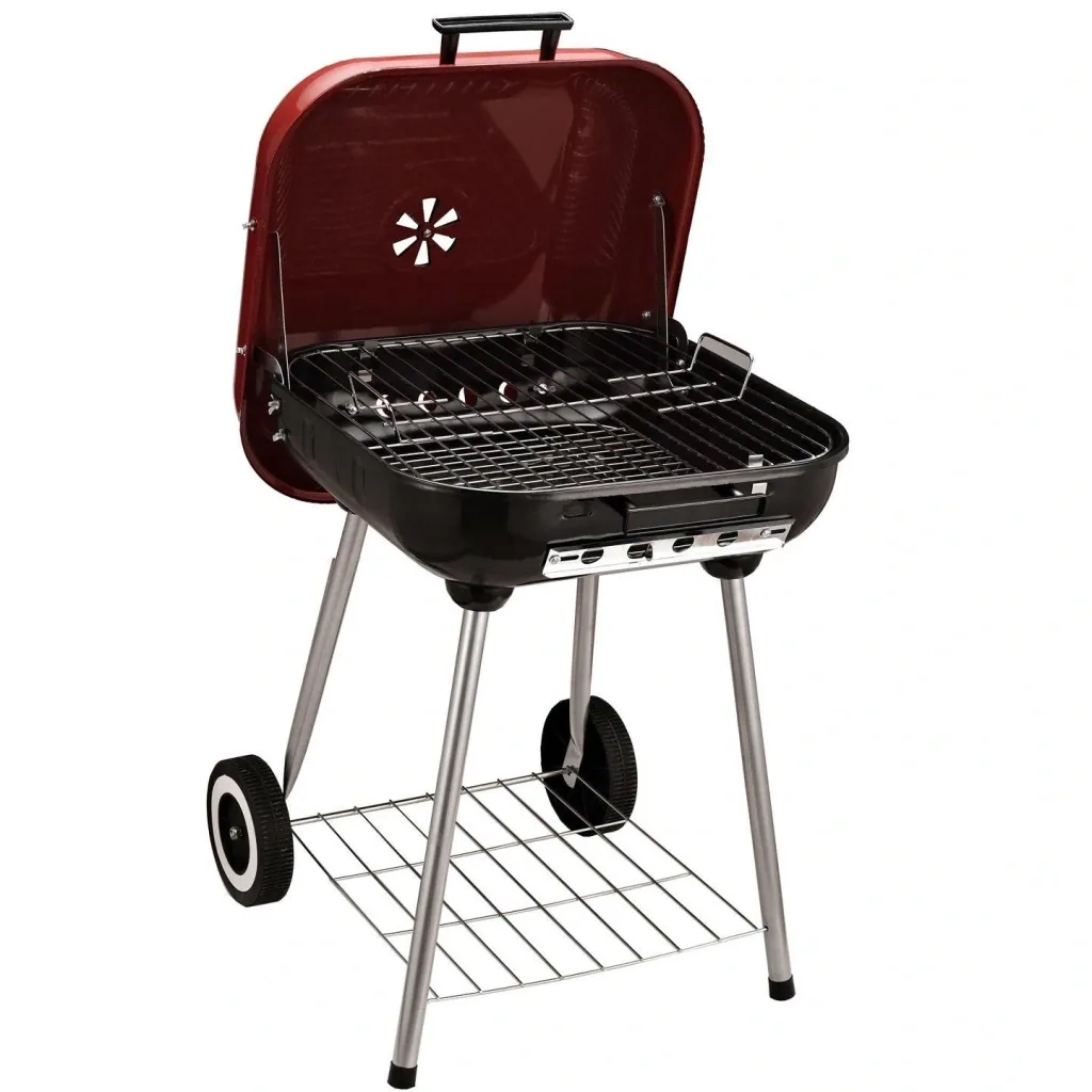 Holzkohlegrill Grillwagen auf Rollen Rot L45 x B47,5 x H70cm