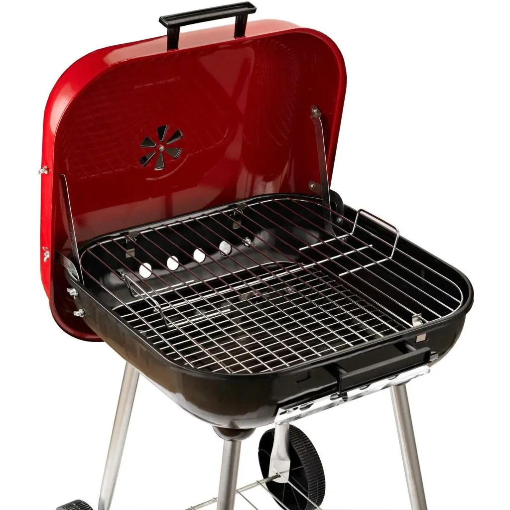 Holzkohlegrill Grillwagen auf Rollen Rot L45 x B47,5 x H70cm