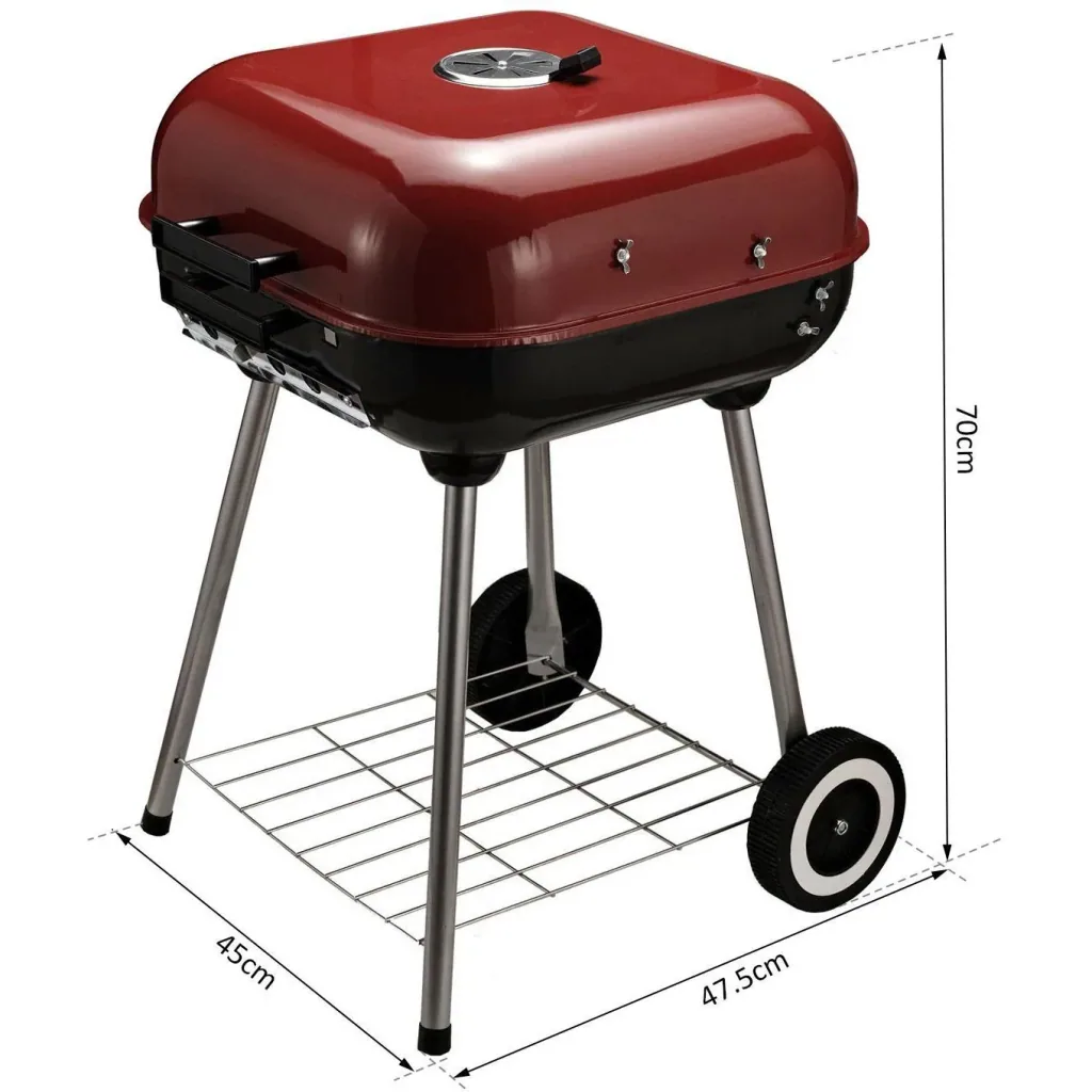 Holzkohlegrill Grillwagen auf Rollen Rot L45 x B47,5 x H70cm