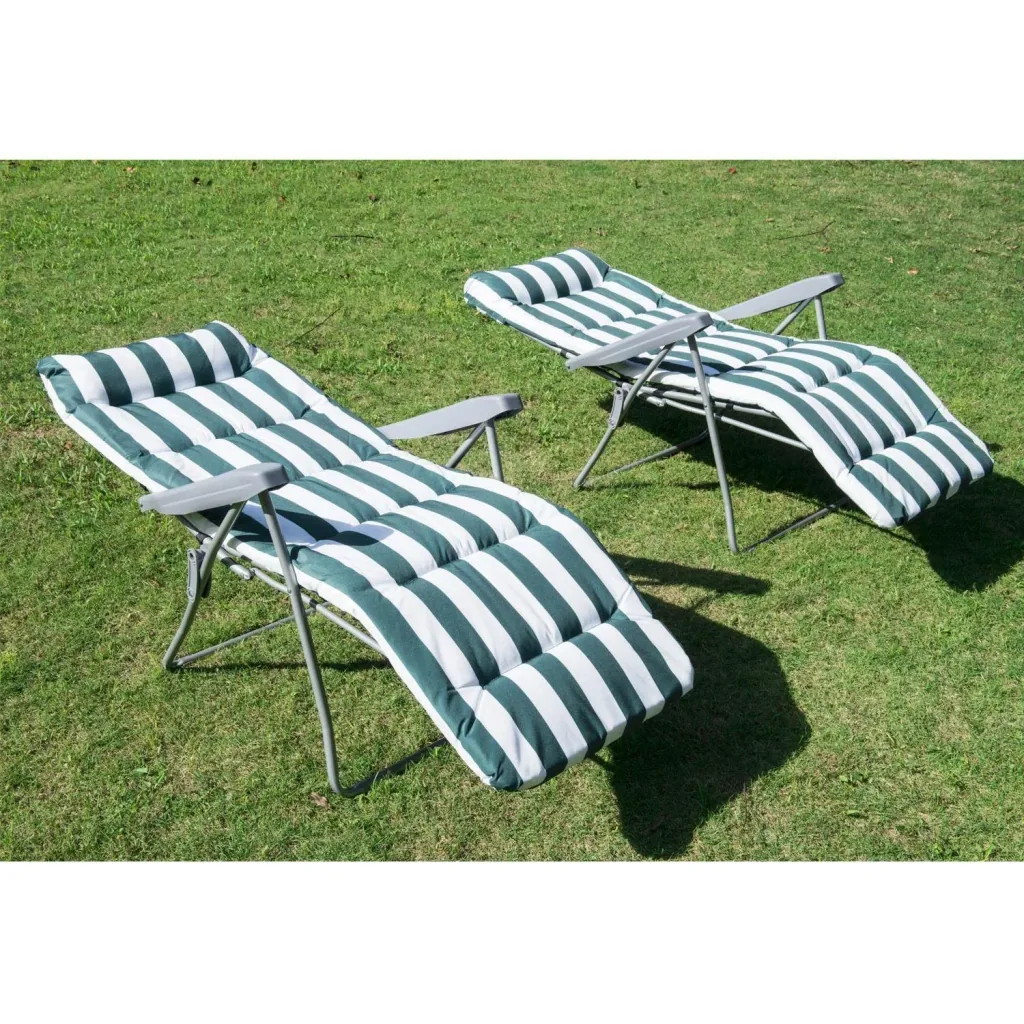2 x Gartenstuhl Sonnenliege klappbar 5 Positionen Grün/Weiß