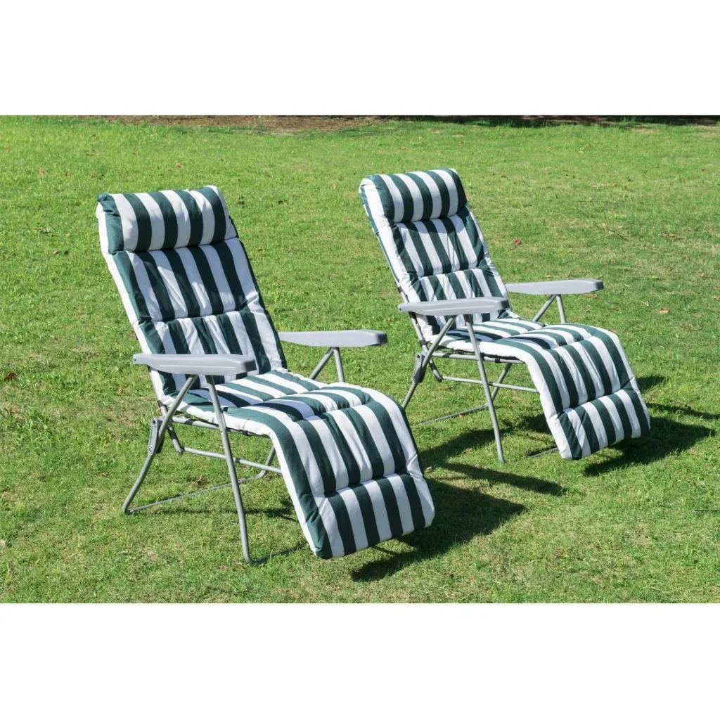 2 x Gartenstuhl Sonnenliege klappbar 5 Positionen Grün/Weiß