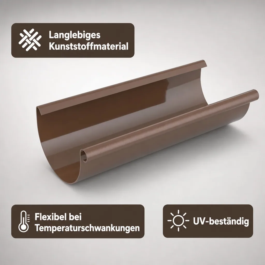 Regenrinne 2m braun, Dachrinne Kunststoff System 75, Rinnensystem