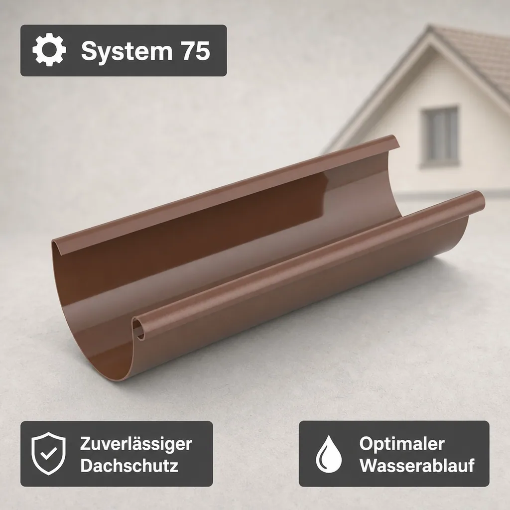 Regenrinne 2m braun, Dachrinne Kunststoff System 75, Rinnensystem