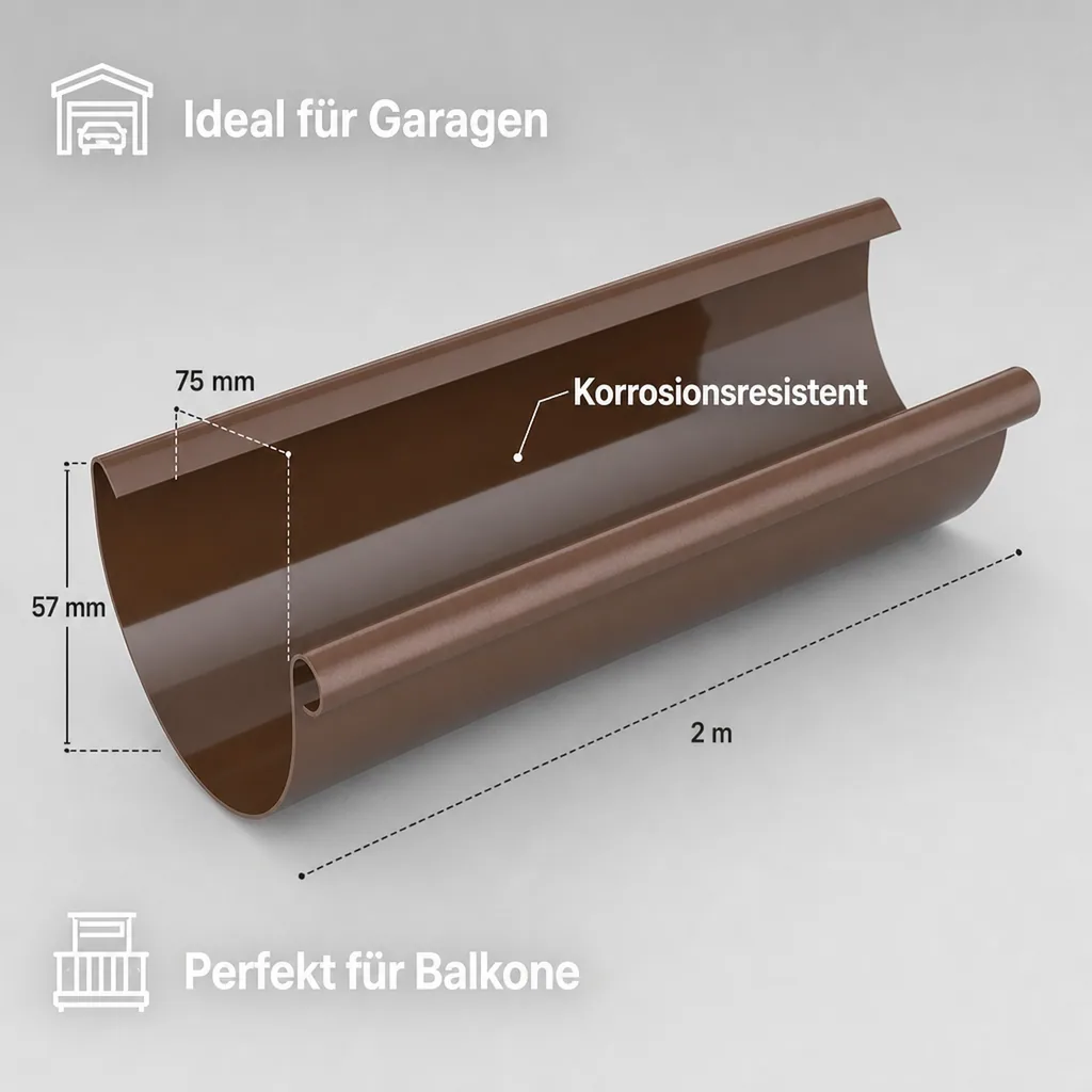 Regenrinne 2m braun, Dachrinne Kunststoff System 75, Rinnensystem